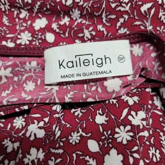 Kaileigh Dress Red Floral Soft Flowy Tie Waist Long Sleeve Tradwife V Neck Small - Picture 5 of 10